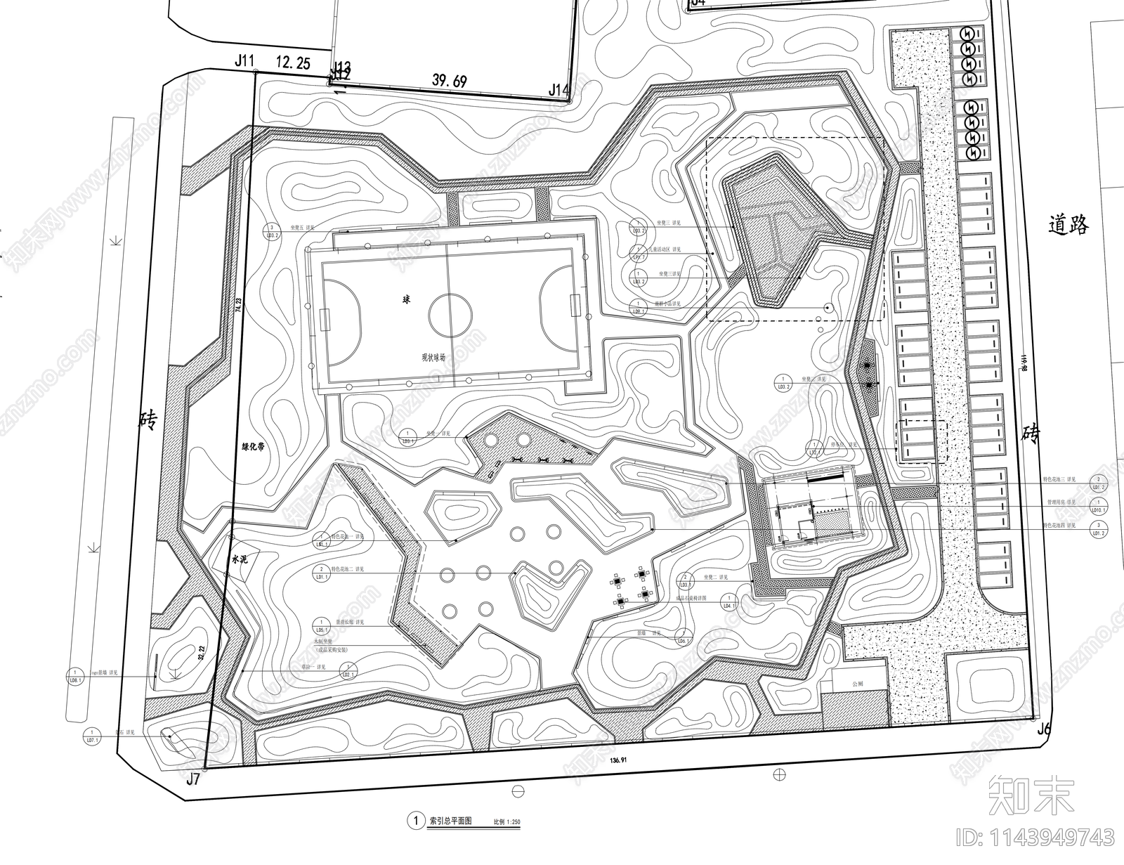 运动休闲口袋公园cad施工图下载【ID:1143949743】