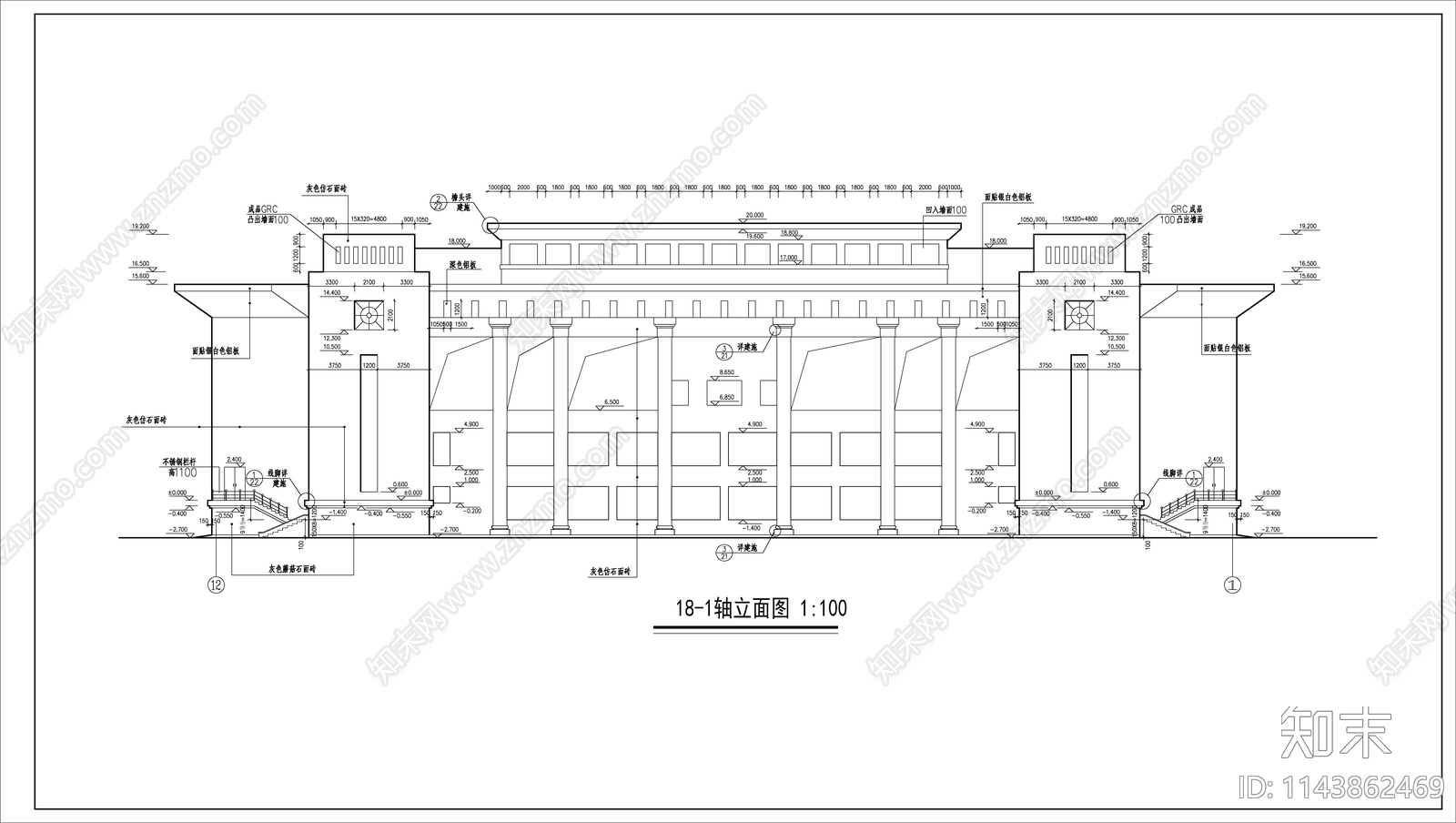 大学礼堂建筑cad施工图下载【ID:1143862469】