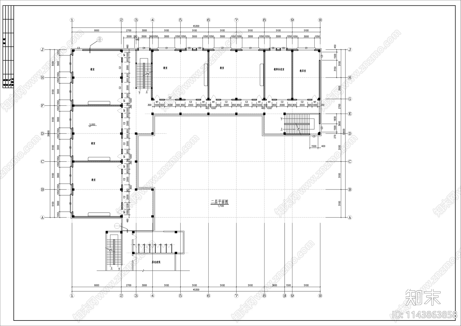 某高中学校教学楼建筑cad施工图下载【ID:1143863858】