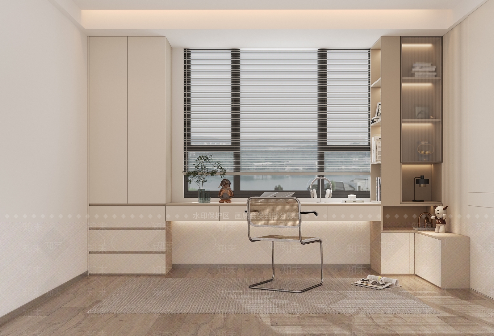 现代书桌书柜一体3D模型下载【ID:1143864295】