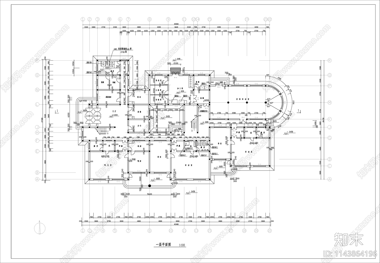 幼儿园建筑cad施工图下载【ID:1143864196】