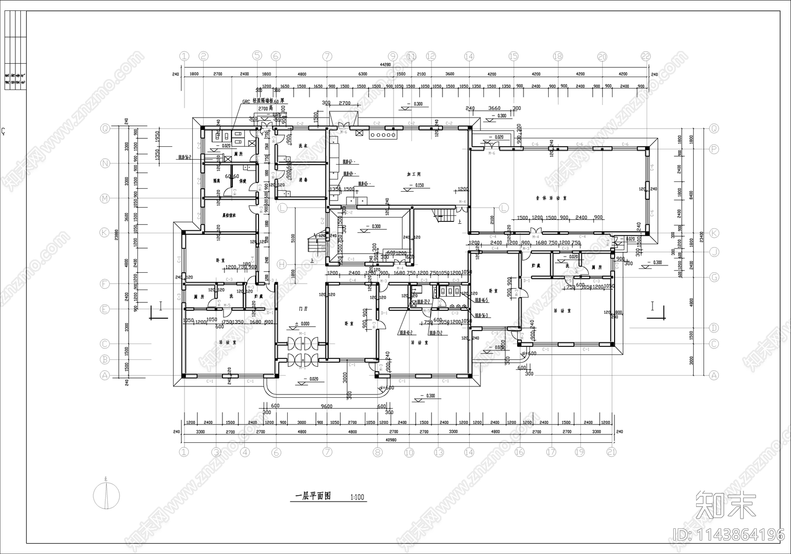 幼儿园建筑cad施工图下载【ID:1143864196】