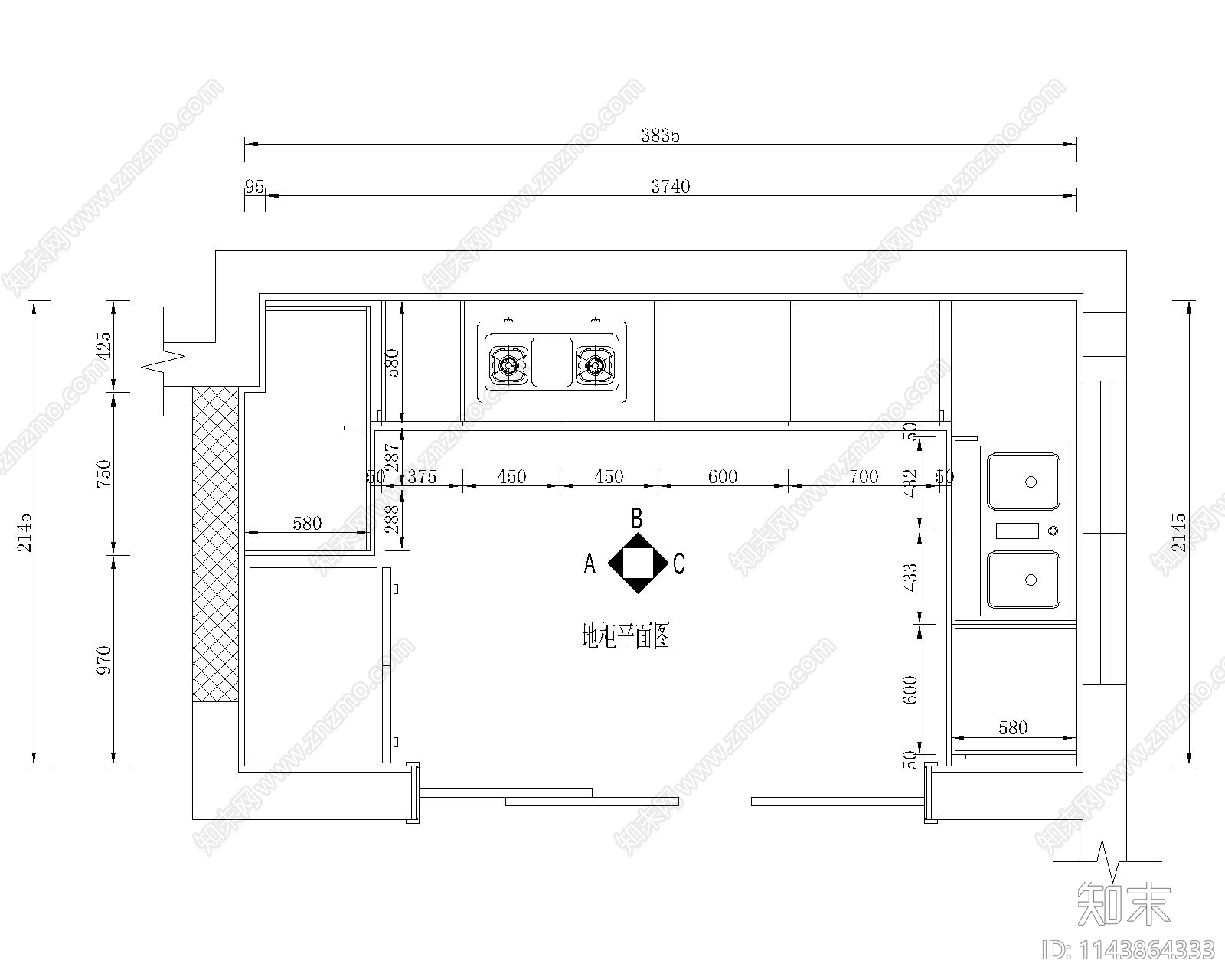 中式橱柜酒柜平立面施工图下载【ID:1143864333】