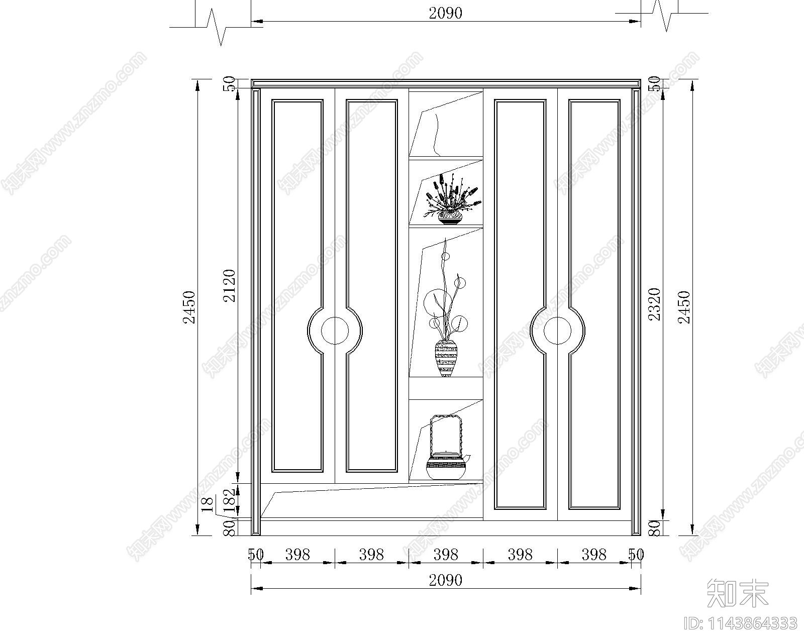 中式橱柜酒柜平立面施工图下载【ID:1143864333】