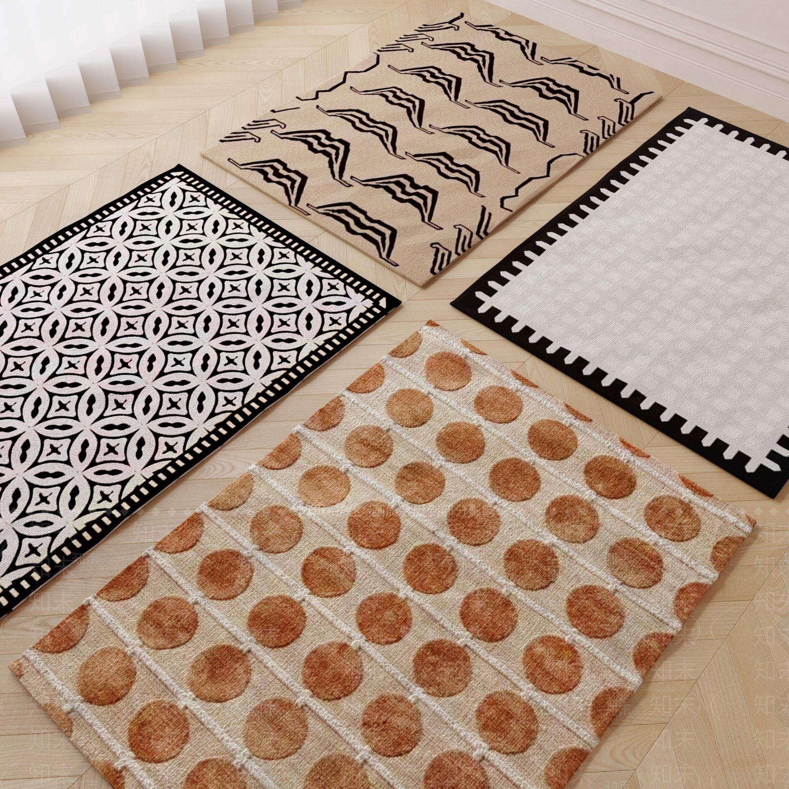 现代奶油风羊毛地毯SU模型下载【ID:1143864581】