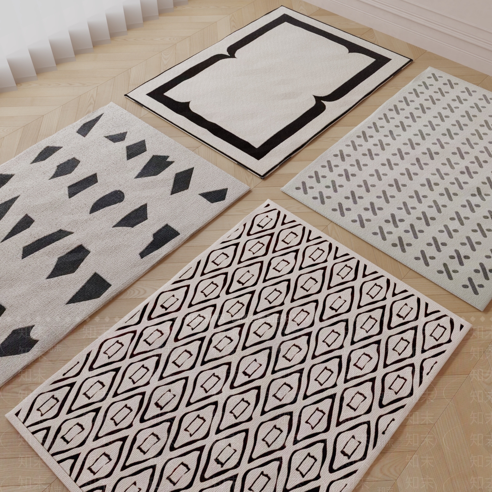 现代奶油风羊毛地毯SU模型下载【ID:1143864589】