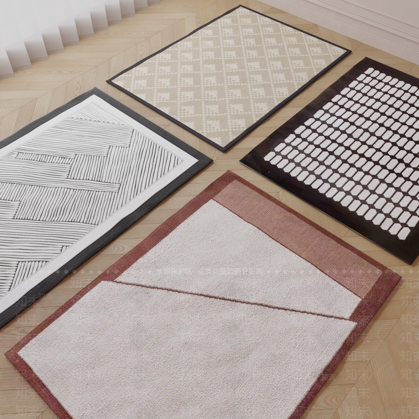 现代奶油风羊毛地毯SU模型下载【ID:1143864648】