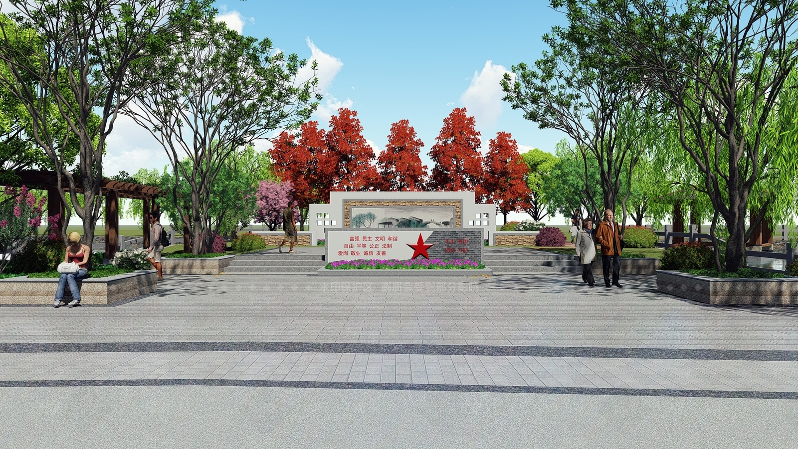 现代乡村广场景观SU模型下载【ID:1143864798】