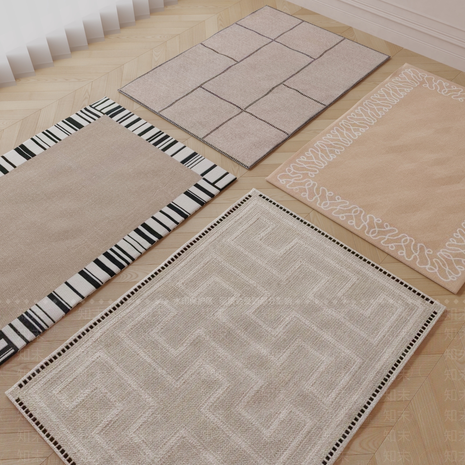 现代奶油风羊毛地毯SU模型下载【ID:1143864733】