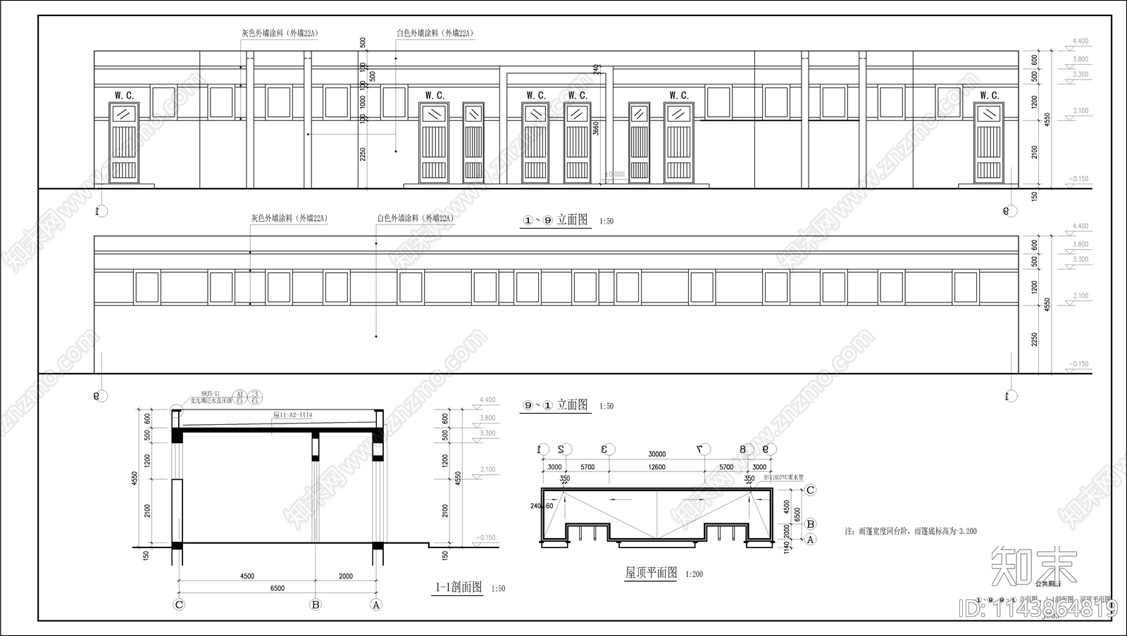学校公共卫生间建筑平面图cad施工图下载【ID:1143864819】