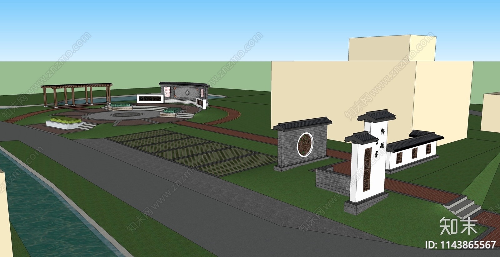 新中式口袋公园SU模型下载【ID:1143865567】