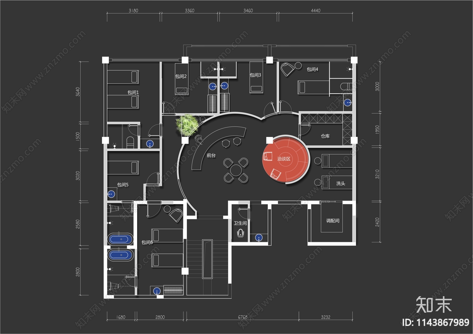 200㎡美容院室内平面布置图施工图下载【ID:1143867989】