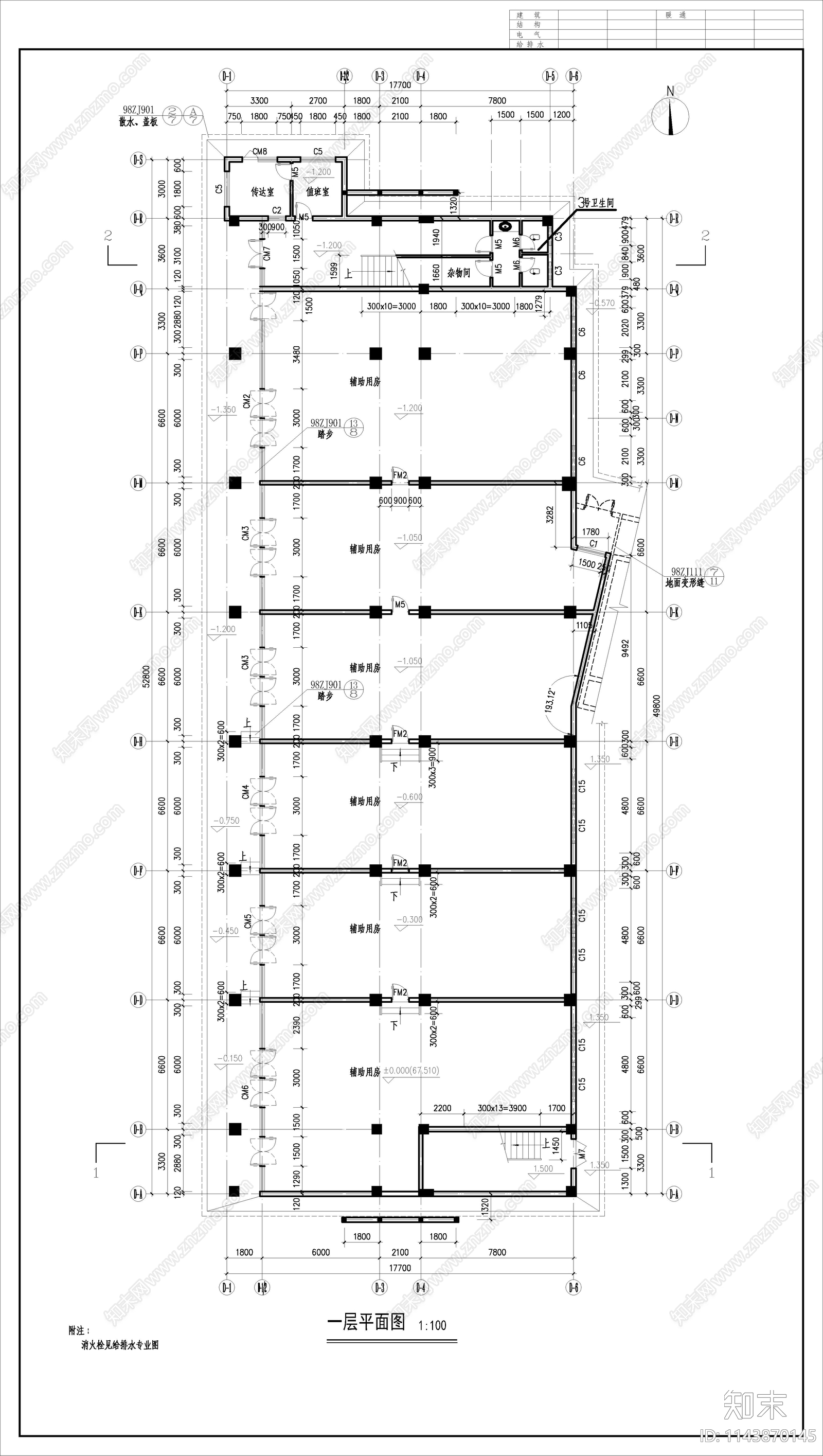 学生公寓建筑cad施工图下载【ID:1143870145】