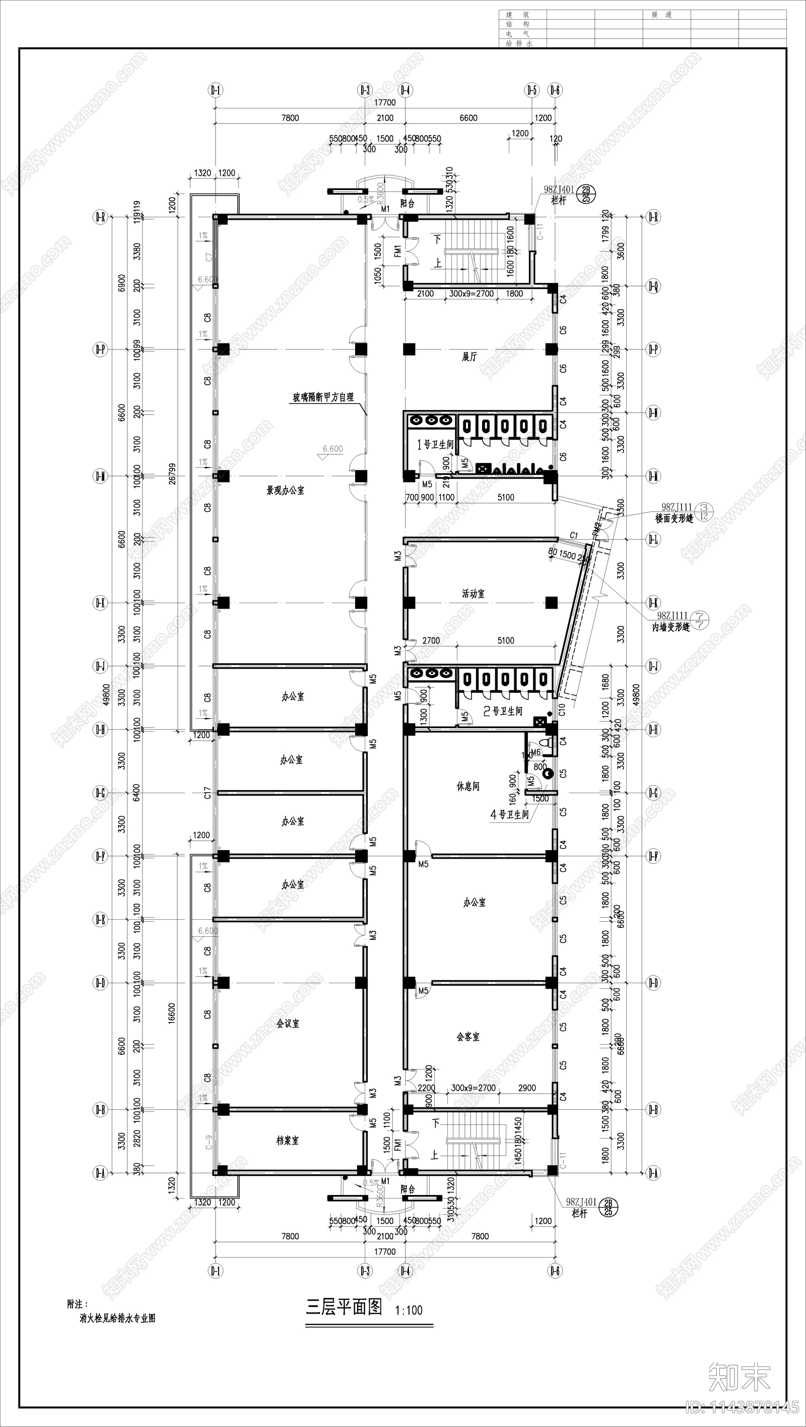 学生公寓建筑cad施工图下载【ID:1143870145】