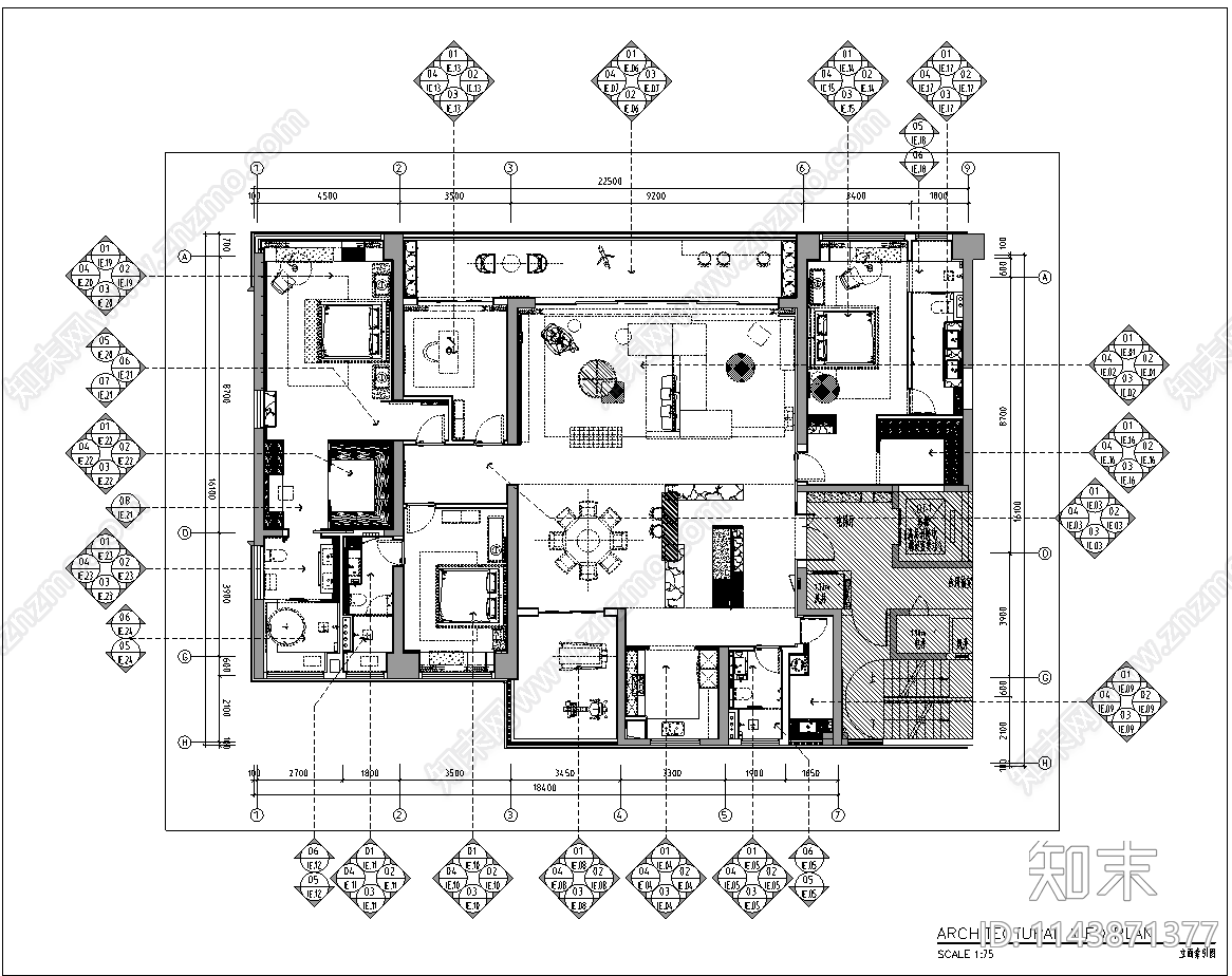 丹健国际长沙绿城梅溪湖平层家装室内cad施工图下载【ID:1143871377】