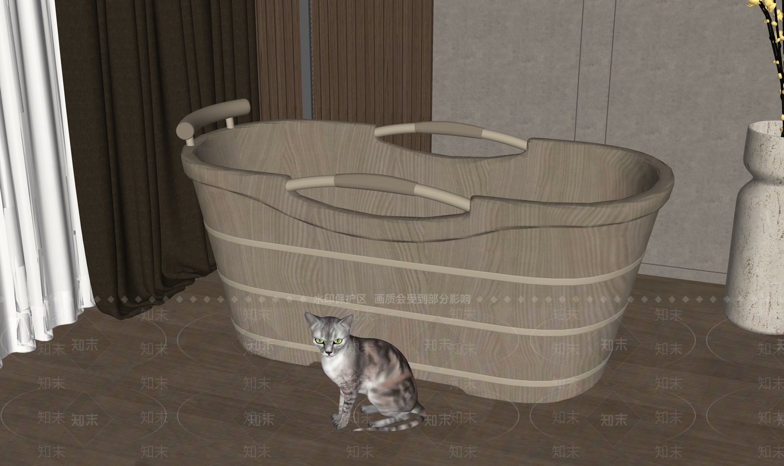 实木浴缸SU模型下载【ID:1143873726】