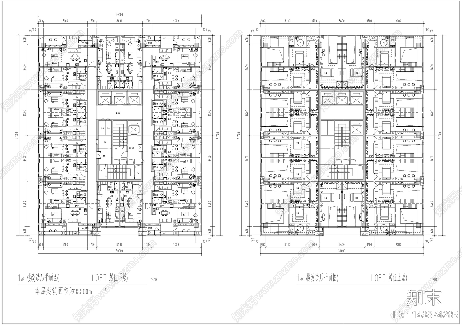 47套青年单身居家小公寓建筑平面图cad施工图下载【ID:1143874285】