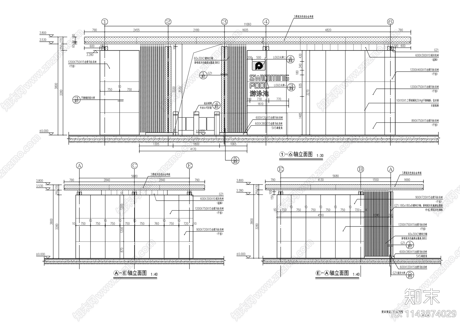 景观泳池更衣室详图施工图下载【ID:1143874029】