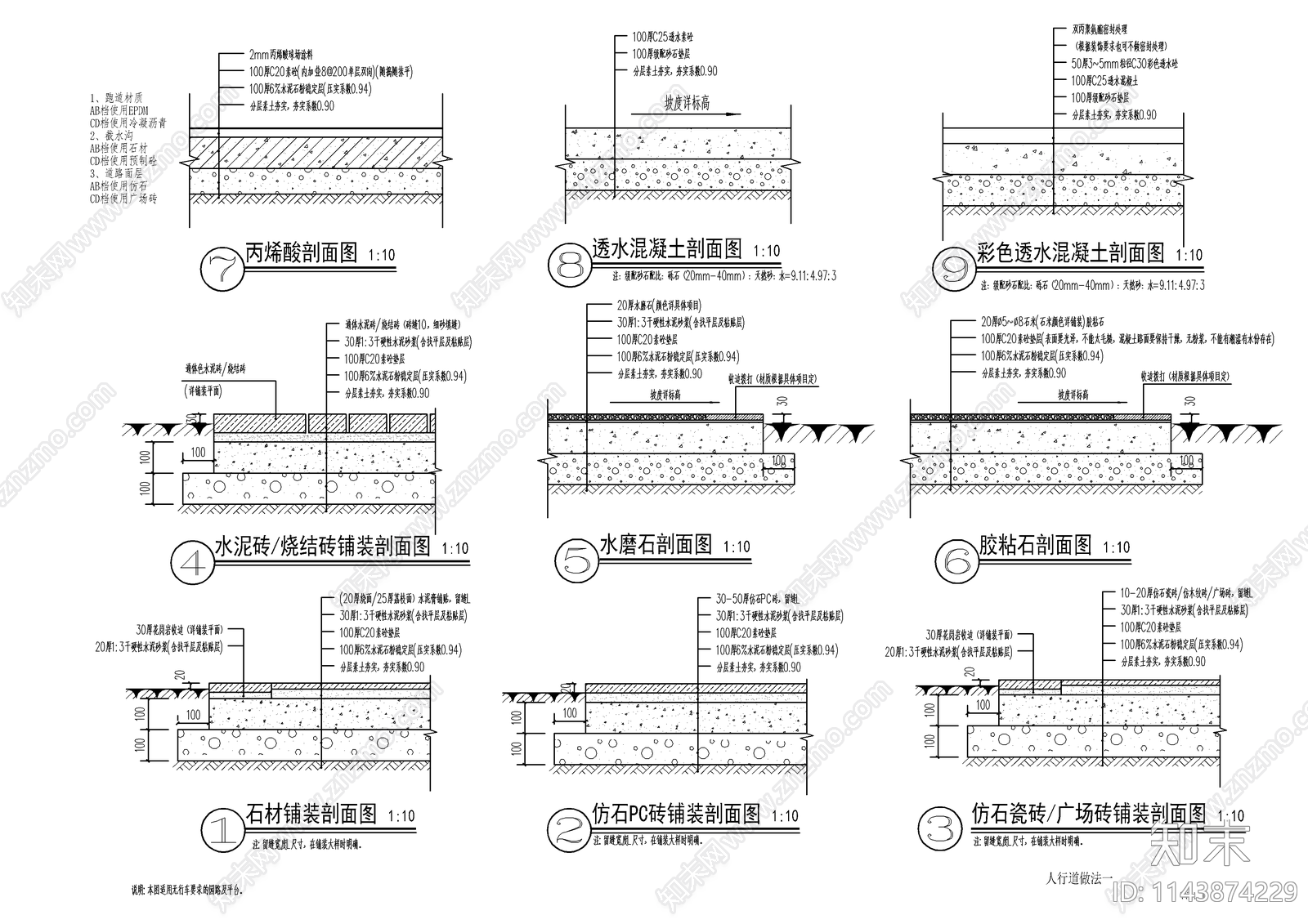 景观人行道剖面做法详图施工图下载【ID:1143874229】