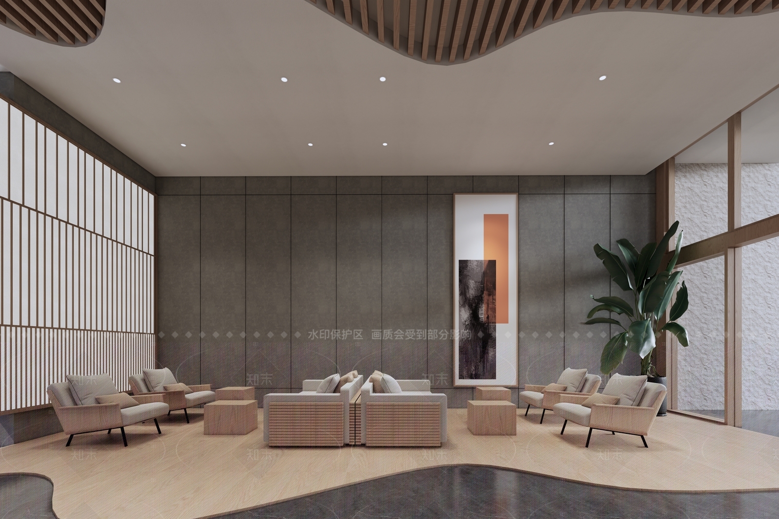 现代酒店大堂SU模型下载【ID:1144546628】