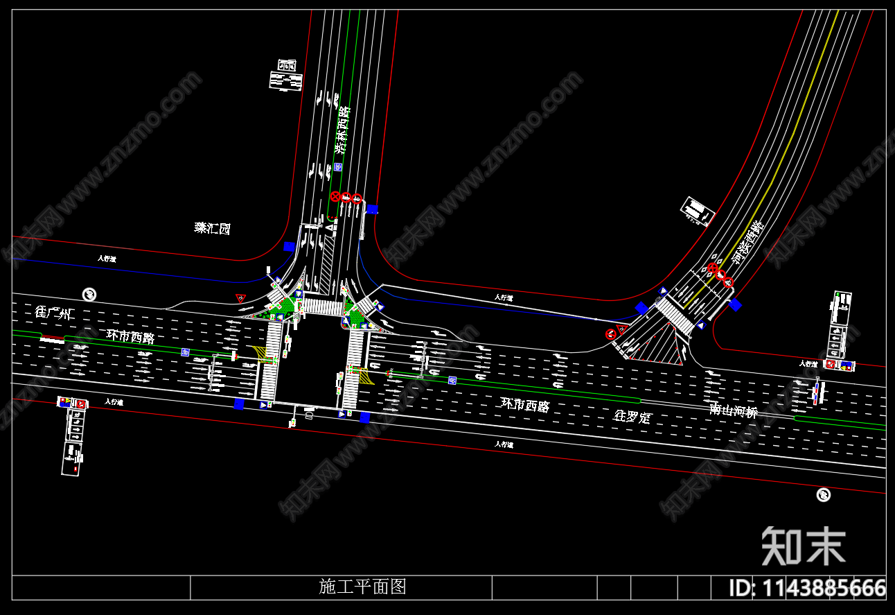 平交路口交通设施红绿灯监控杆cad施工图下载【ID:1143885666】