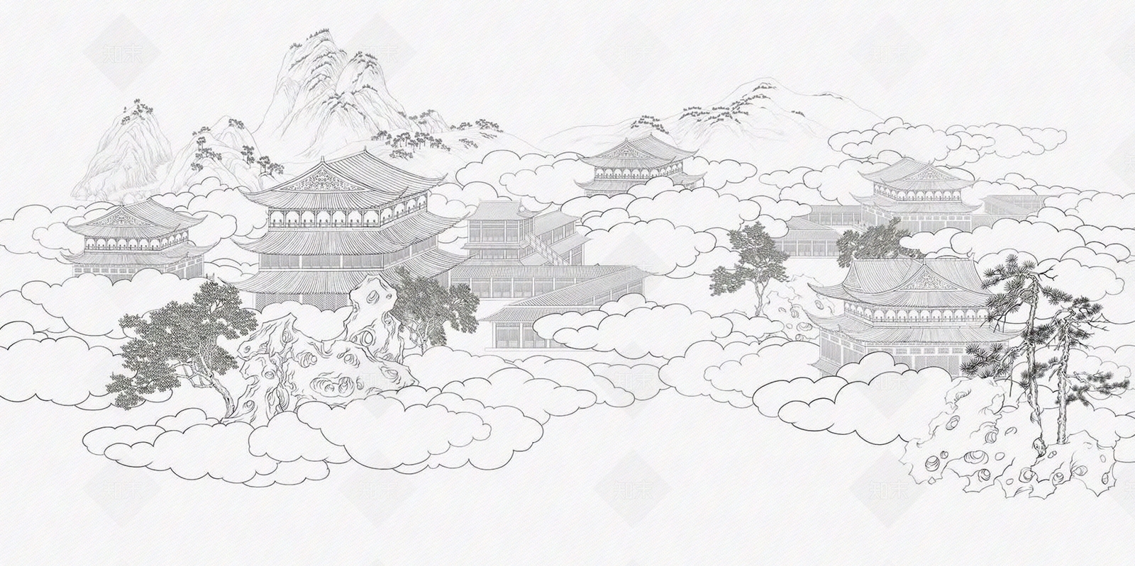 新中式古建筑壁纸贴图下载【ID:1143886123】