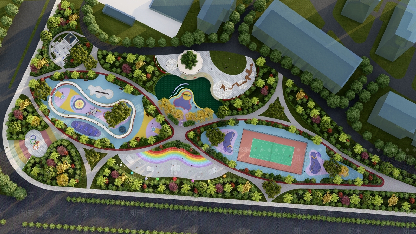 现代景观公园SU模型下载【ID:1143890913】