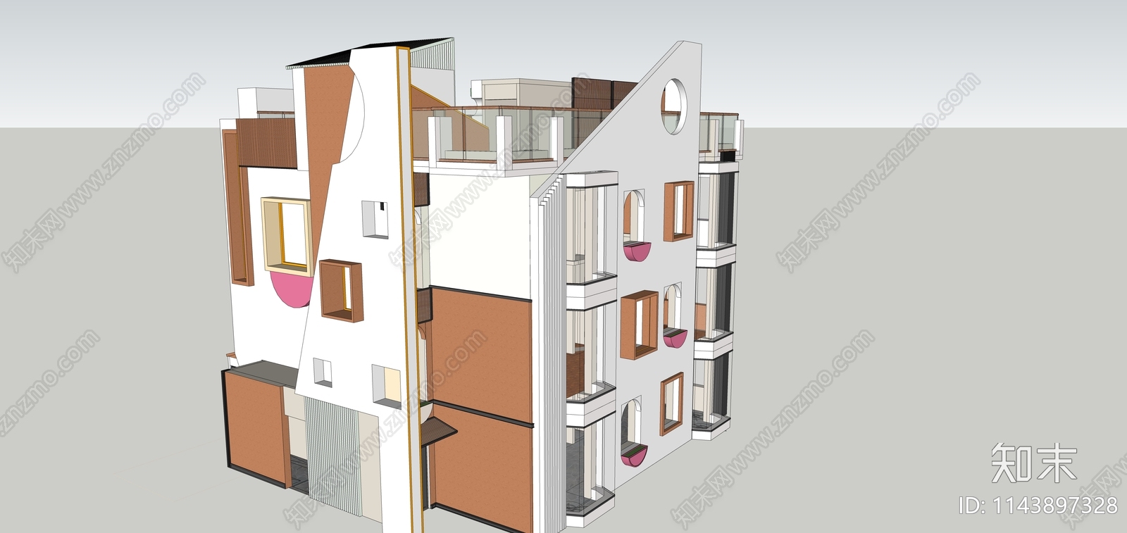 现代特色风格建筑SU模型下载【ID:1143897328】