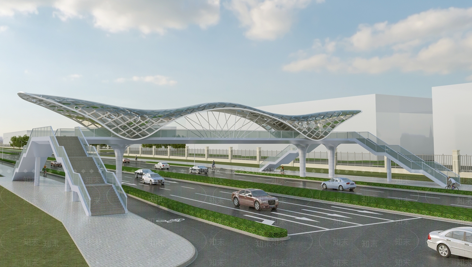 现代景观人行天桥3D模型下载【ID:1143898383】