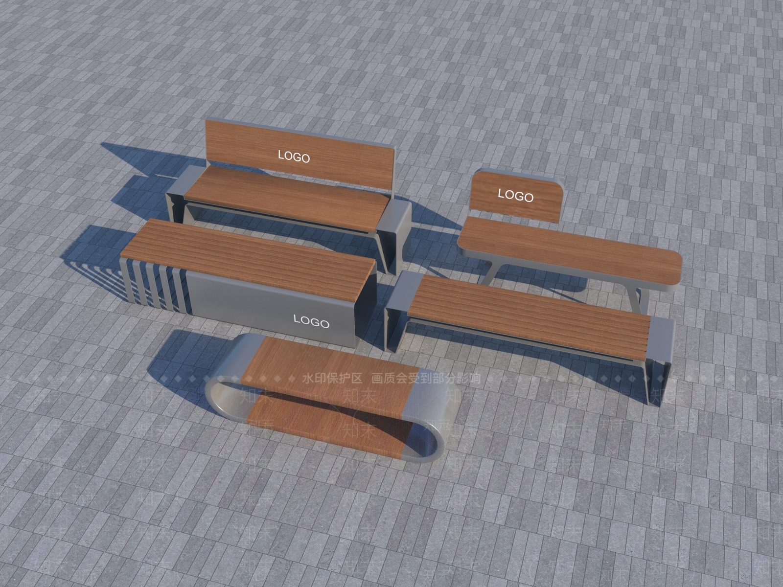 现代不锈钢景观座椅3D模型下载【ID:1143901363】