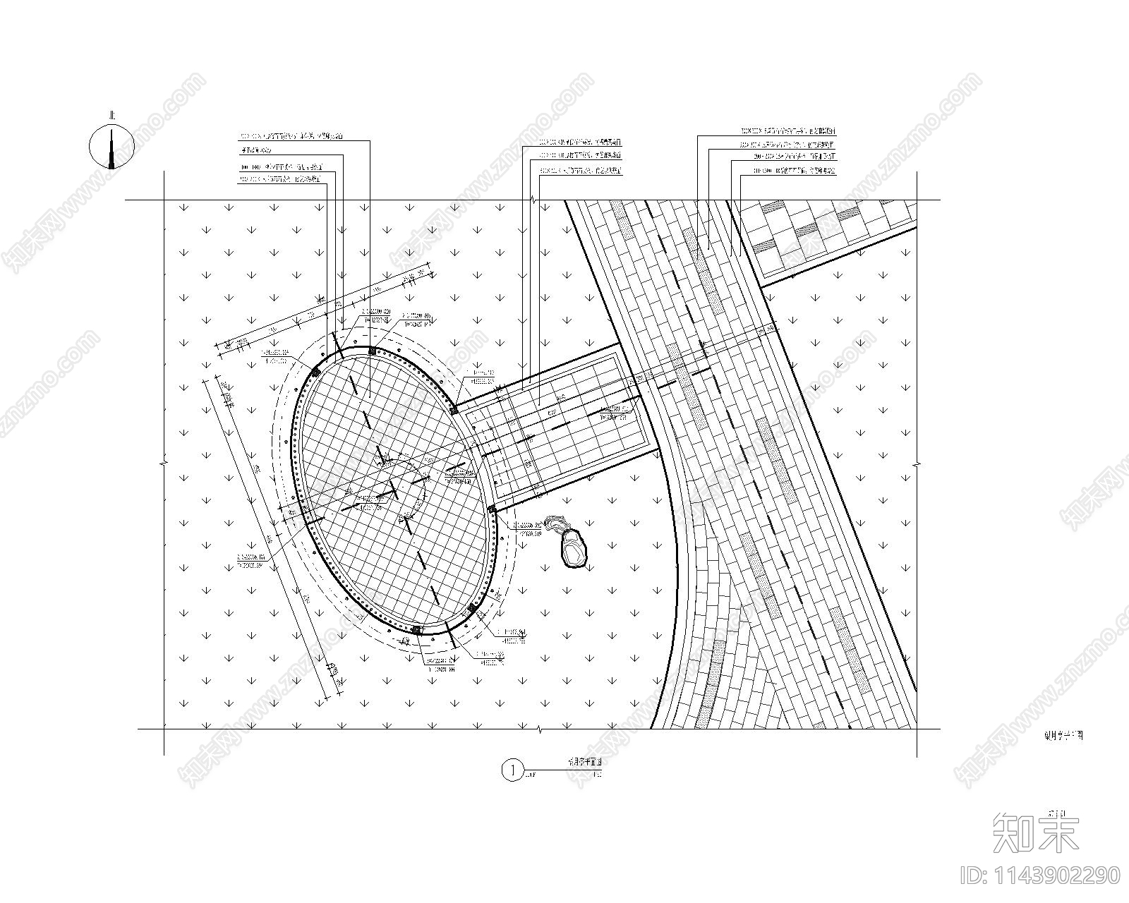 椭圆形状亭子cad施工图下载【ID:1143902290】