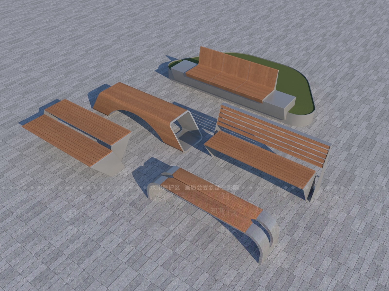 现代不锈钢景观座椅3D模型下载【ID:1143901477】