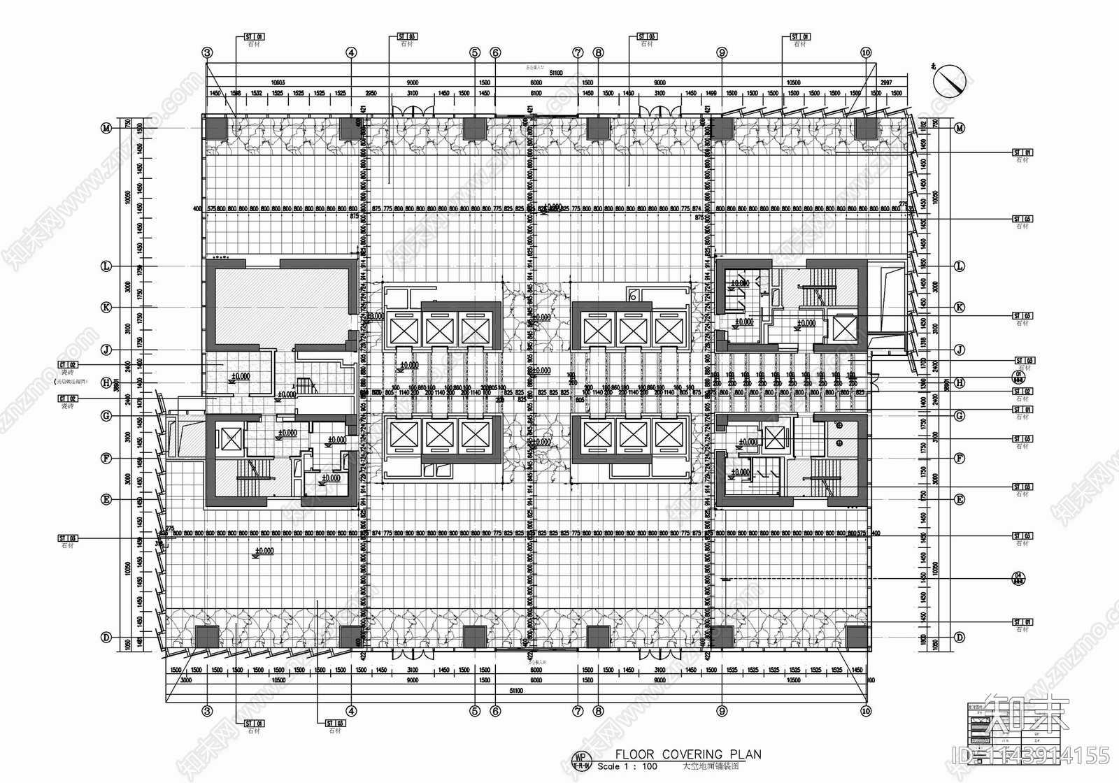 办公楼大堂公区电梯厅cad施工图下载【ID:1143914155】