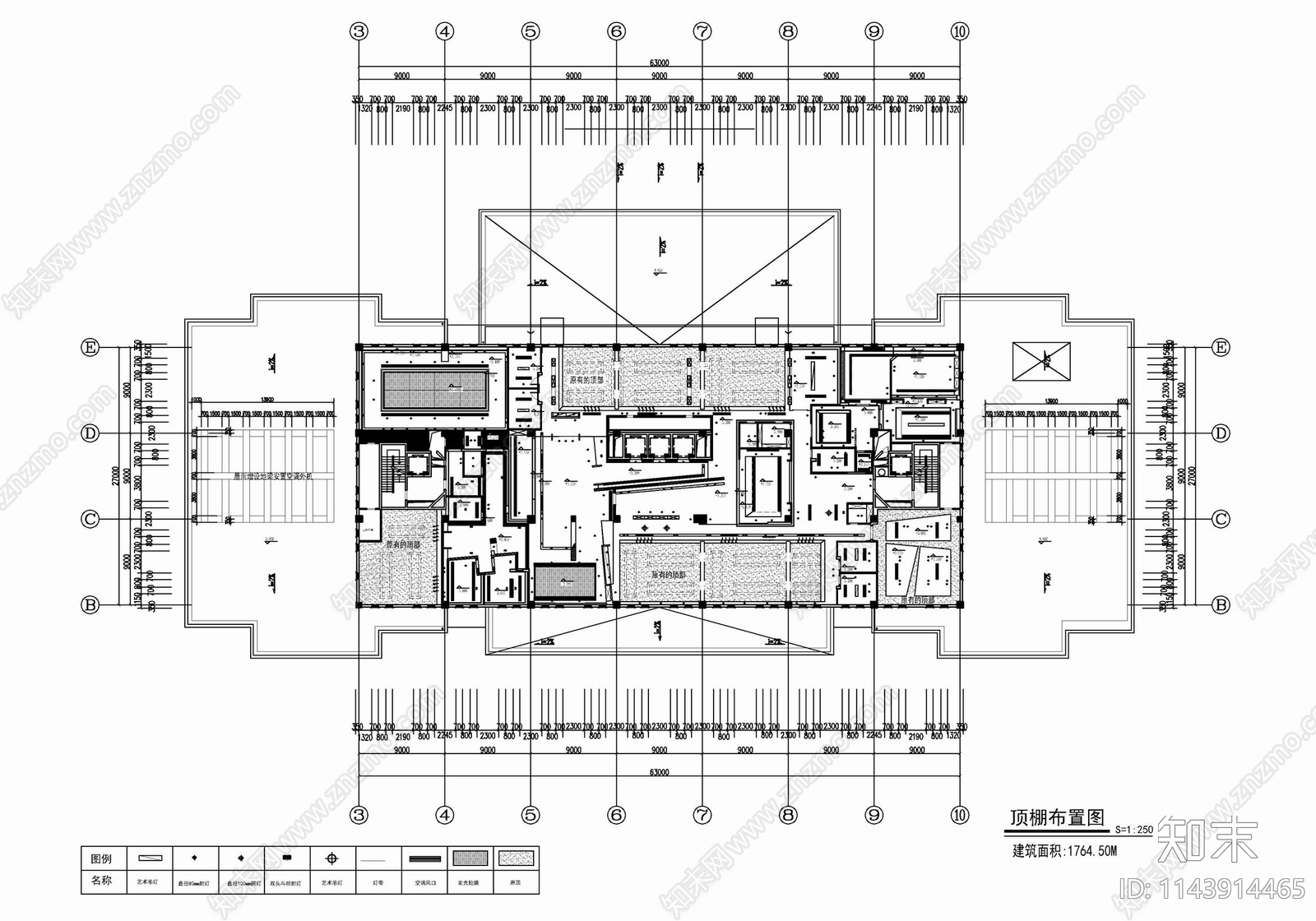 1800㎡办公室室内cad施工图下载【ID:1143914465】