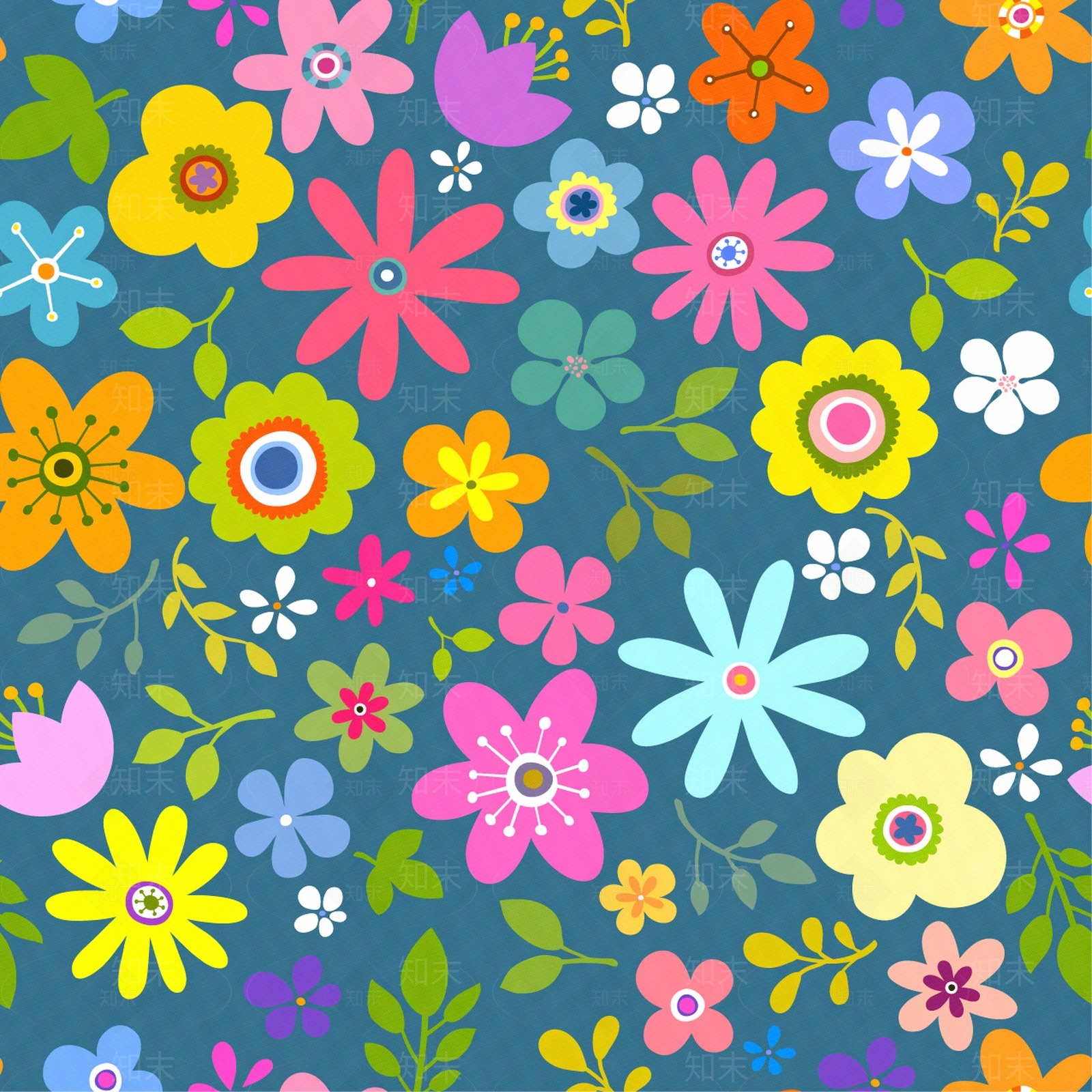 田园风植物印花壁纸贴图下载【ID:1143916373】