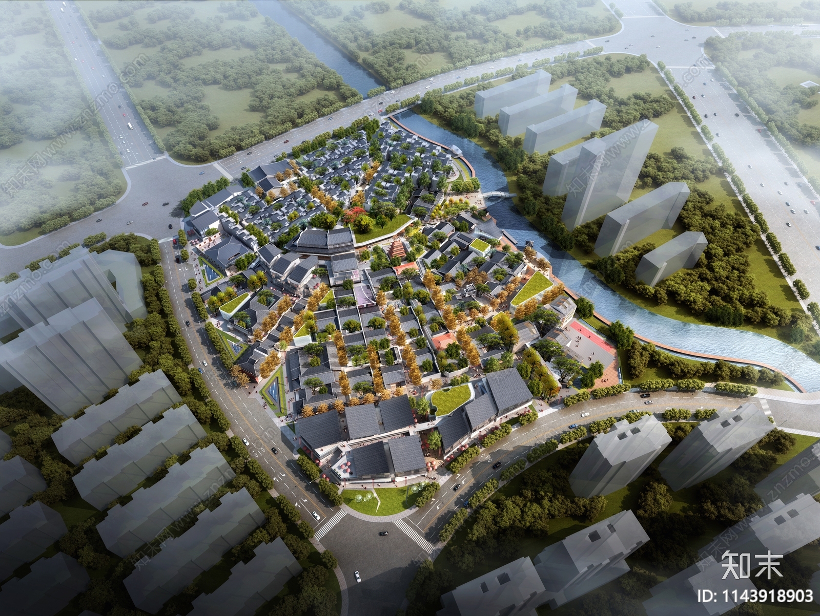 中式商业街建筑cad施工图下载【ID:1143918903】