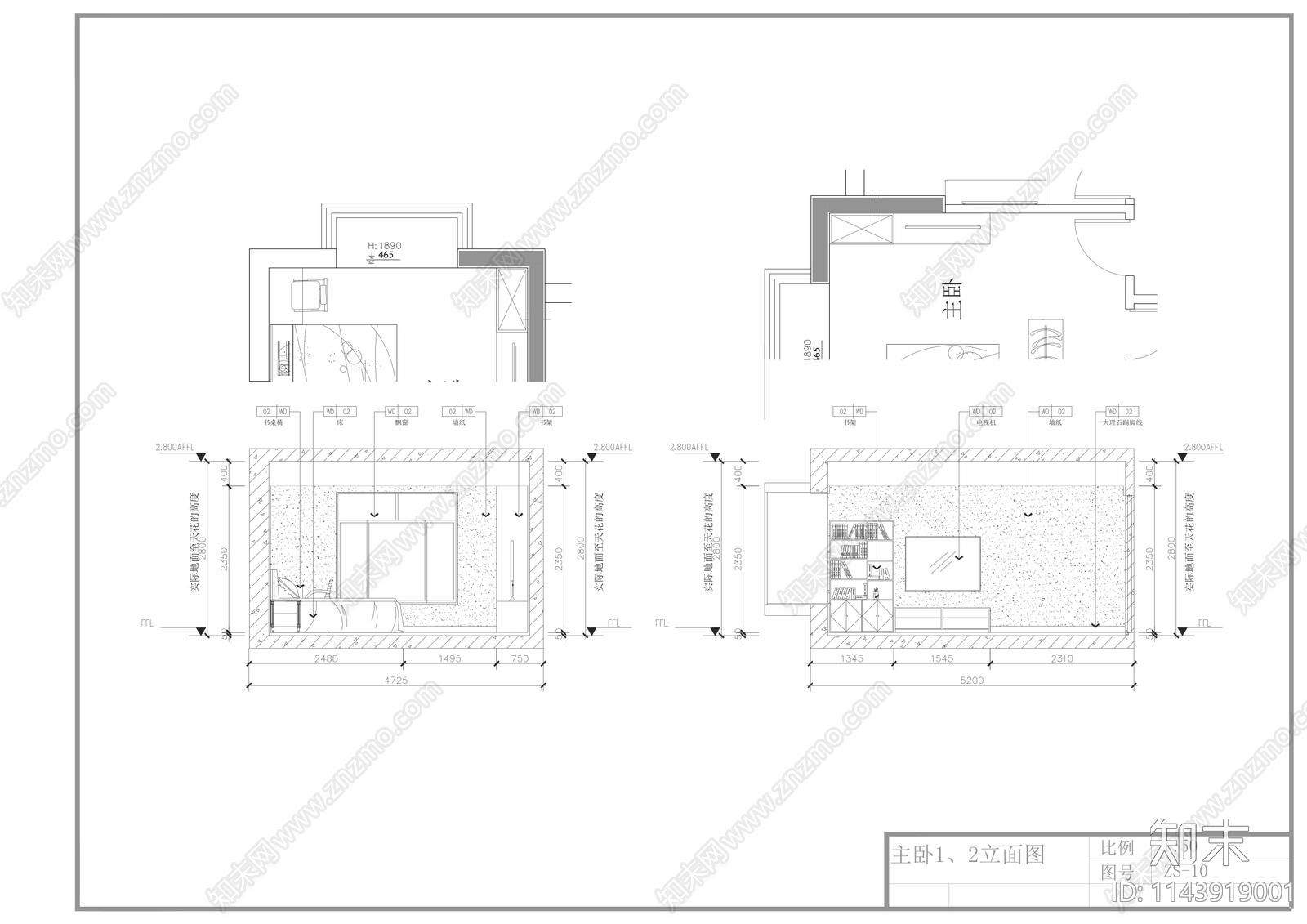 150㎡三室两厅平层家装cad施工图下载【ID:1143919001】