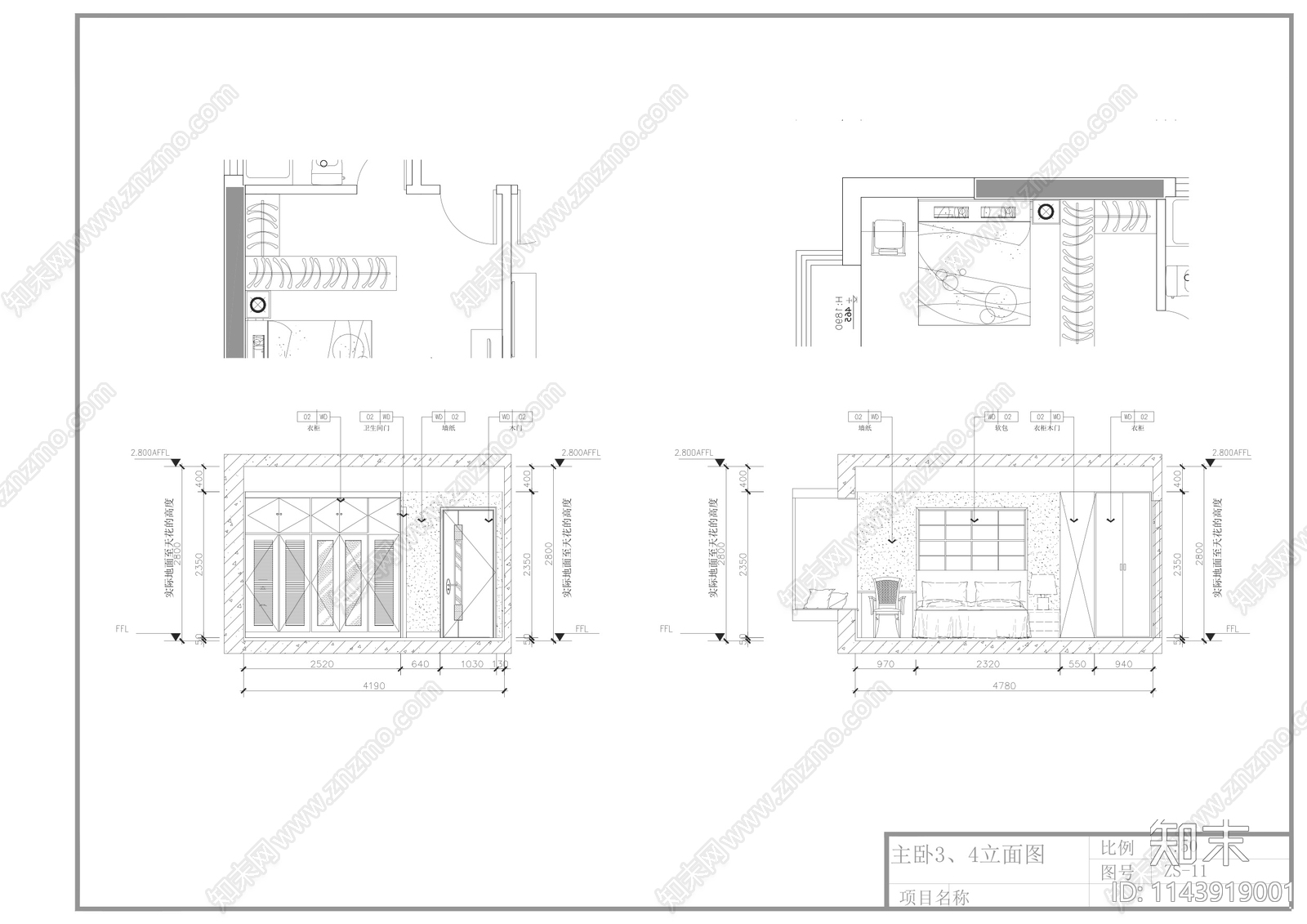 150㎡三室两厅平层家装cad施工图下载【ID:1143919001】