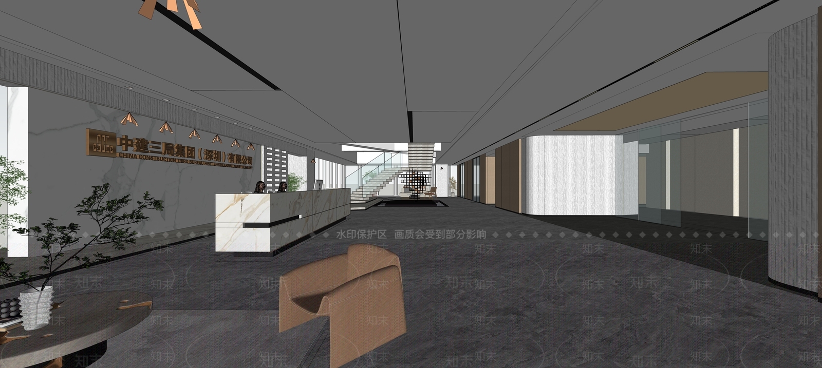 现代轻奢公司大堂SU模型下载【ID:1143924155】