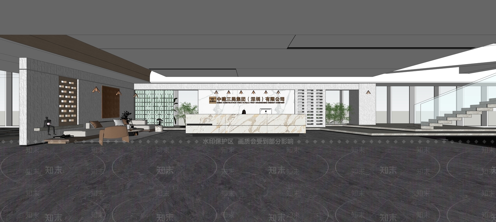 现代轻奢公司大堂SU模型下载【ID:1143924155】