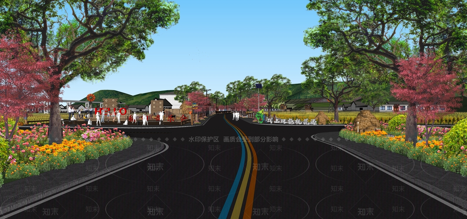 现代美丽乡村稻香主题街道SU模型下载【ID:1143926664】