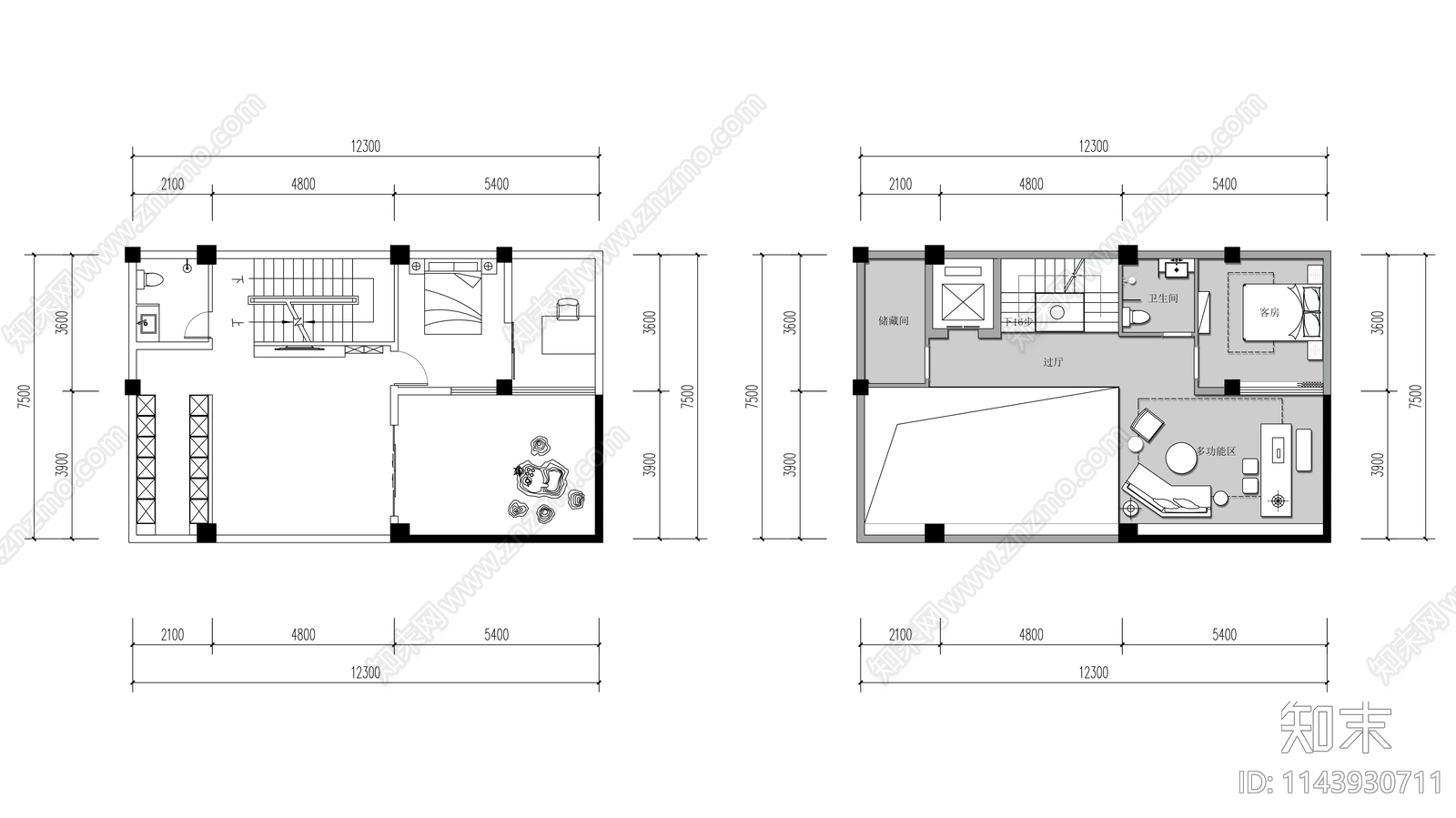 500㎡现代简约别墅室内平面布置图cad施工图下载【ID:1143930711】