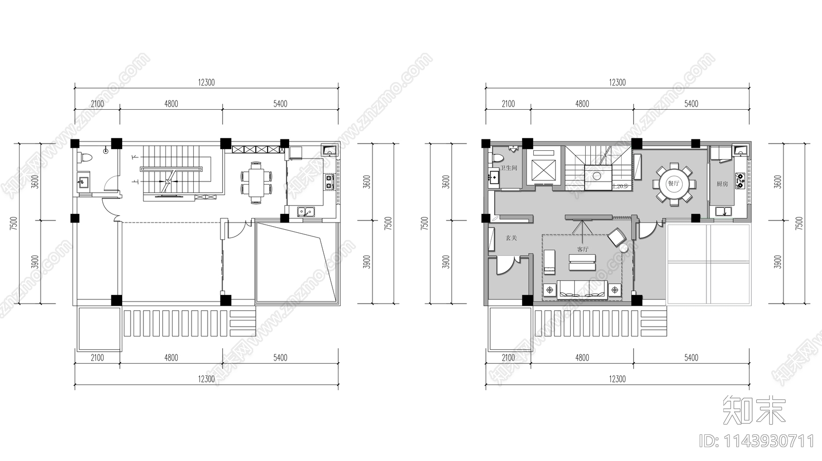 500㎡现代简约别墅室内平面布置图cad施工图下载【ID:1143930711】