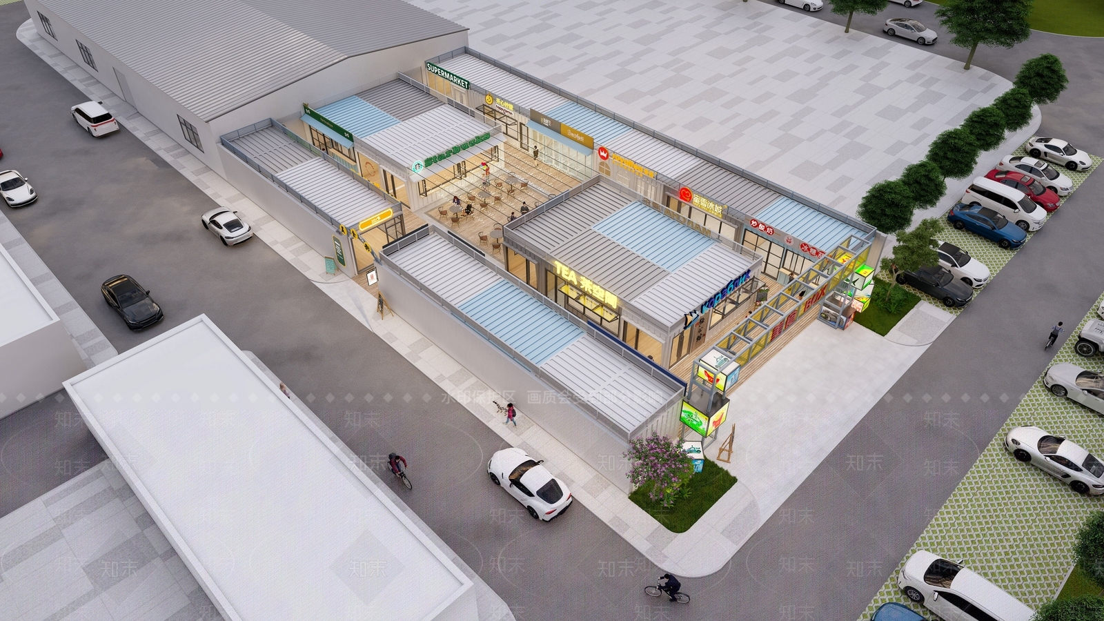 现代集装箱网红小吃街SU模型下载【ID:1143932490】