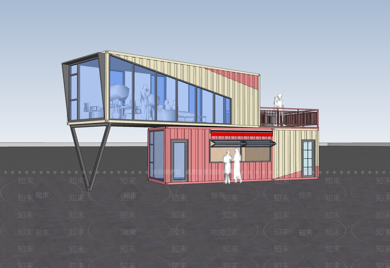 现代集装箱网红商业建筑SU模型下载【ID:1143933100】