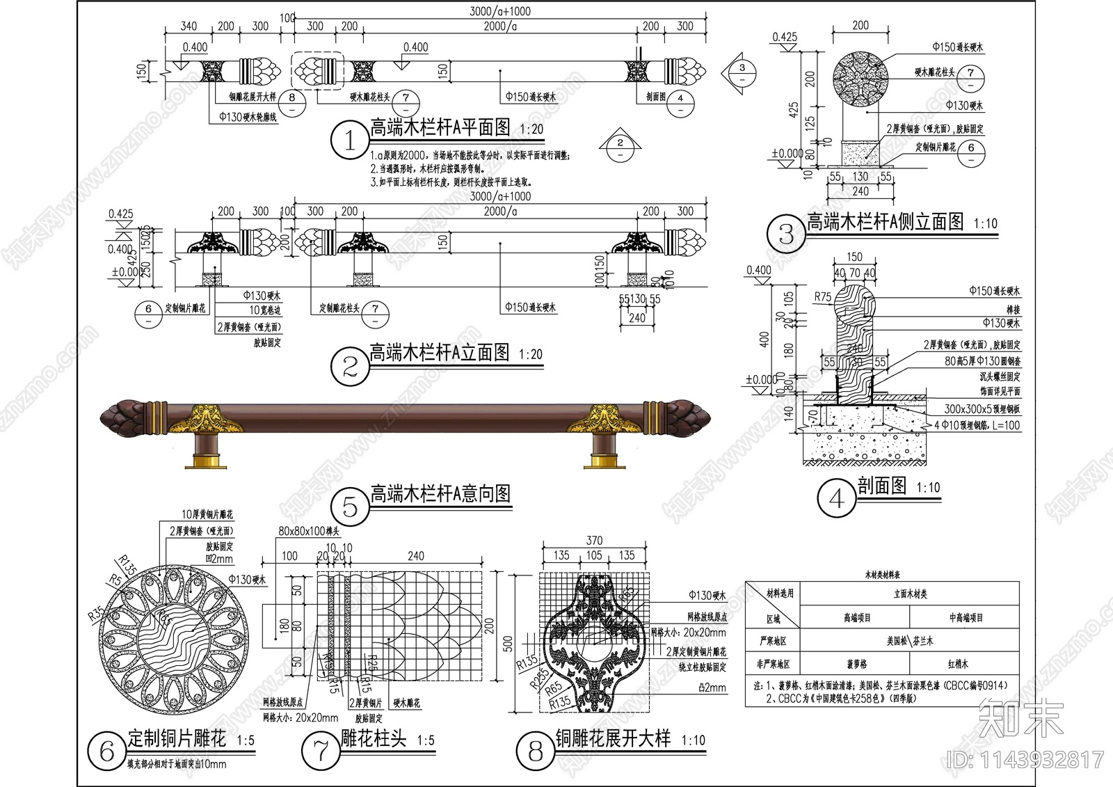 常用景观栏杆cad施工图下载【ID:1143932817】