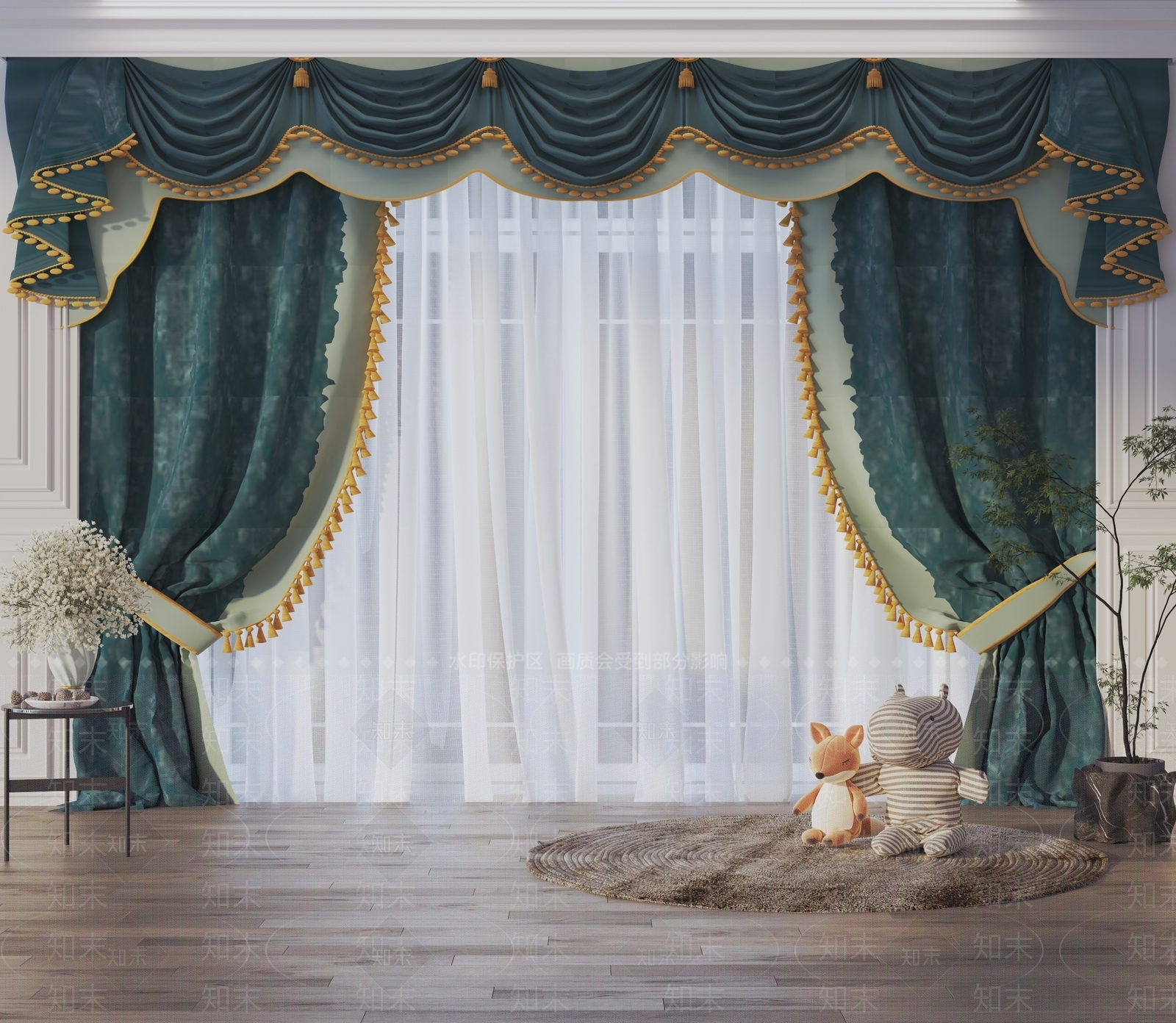 欧式窗帘SU模型下载【ID:1143934185】