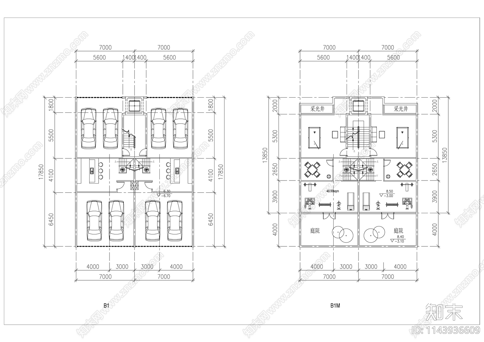 高端低密度开放式商业街cad施工图下载【ID:1143936609】