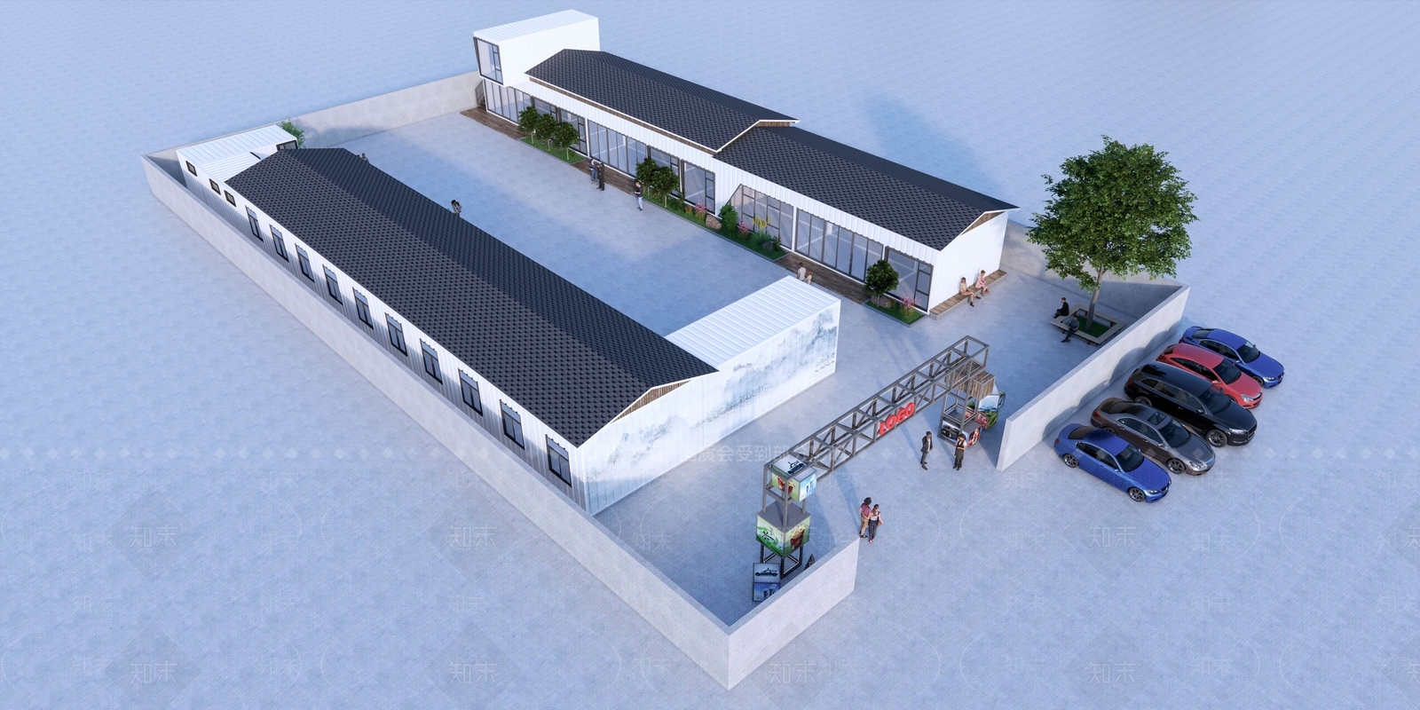 现代集装箱网红小吃街SU模型下载【ID:1143937535】