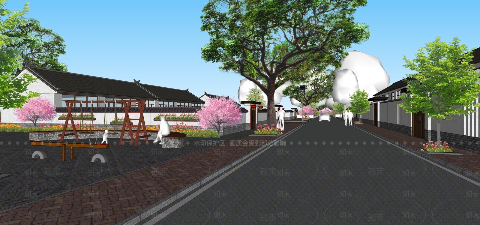 现代美丽乡村广场街道SU模型下载【ID:1143943194】